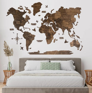 3D Wooden World Maps - NATURAL