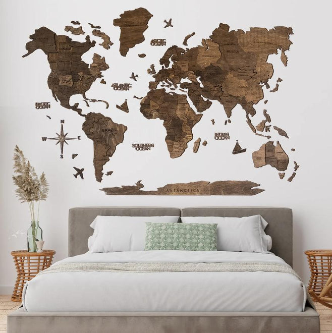 Cartes du monde en bois 3D - NATUREL