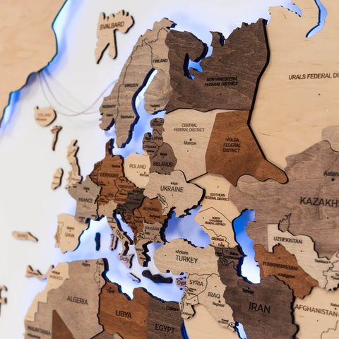 3D Wooden World Map with a brand new LED 3.0 backlight (different colours and sizes)