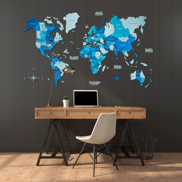 3D MAP OF THE WORLD - AZURE BLUE