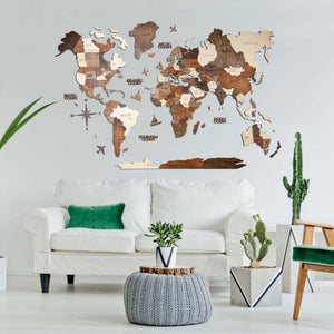 3D WOODEN MAP OF THE WORLD - MULTICOLOUR