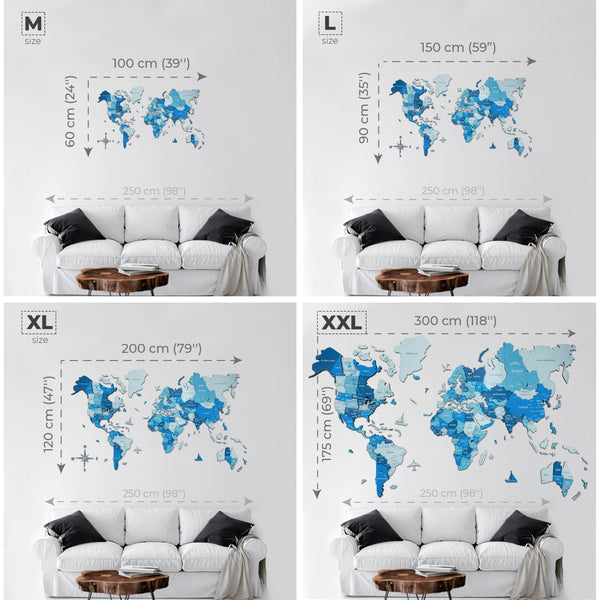 CARTE 3D DU MONDE - BLEU AZURE