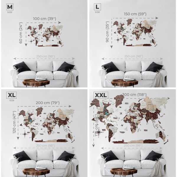 3D-HOLZKARTE DER WELT - CAPPUCCINO