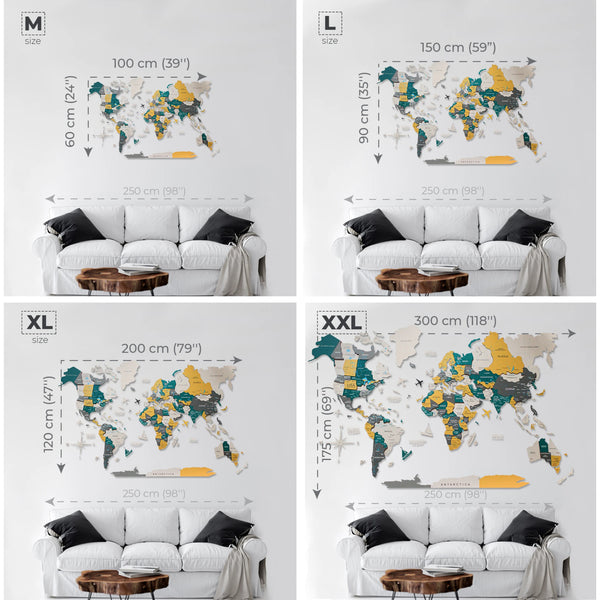 CARTE DU MONDE EN BOIS 3D - PAYS