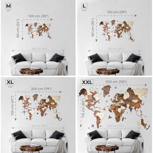 CARTE DU MONDE 3D EN BOIS ET LED