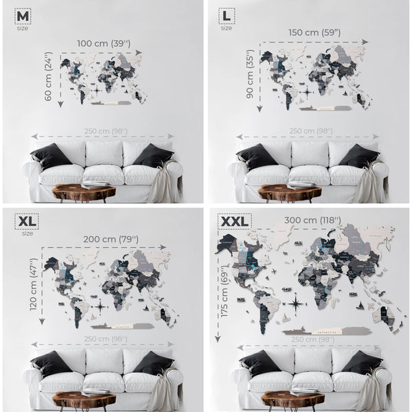 CARTE DU MONDE EN BOIS 3D - GRIS NORDIK