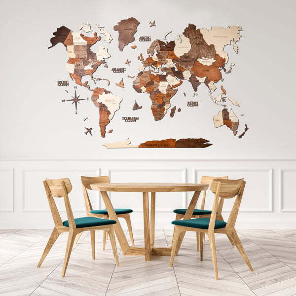 3D WOODEN MAP OF THE WORLD - MULTICOLOUR