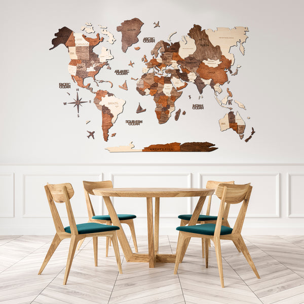 CARTE DU MONDE EN BOIS 3D - MULTICOLORE