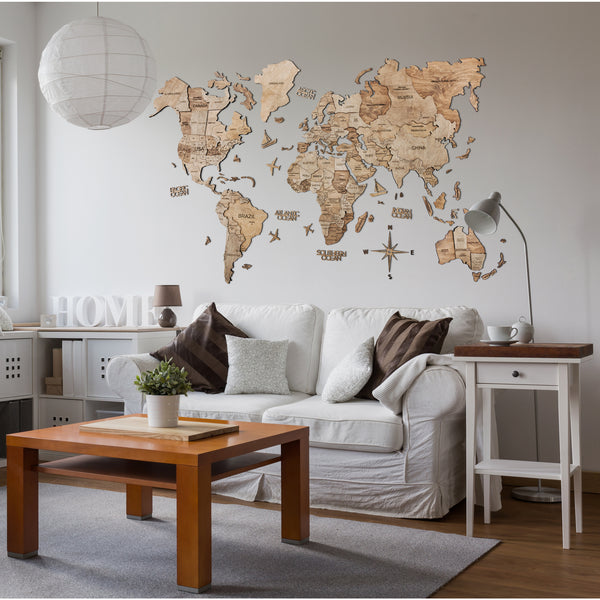 3D WOODEN MAP OF THE WORLD - TERRA