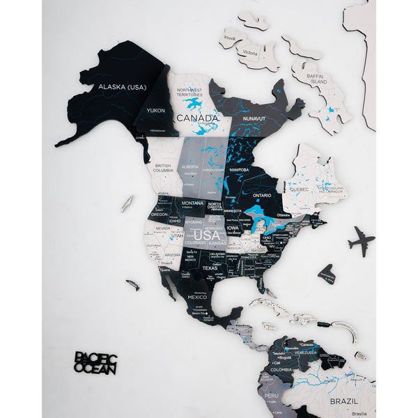 CARTE DU MONDE EN BOIS 3D - GRIS NORDIK