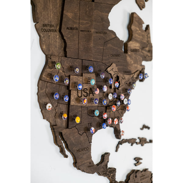 3D WOODEN MAP OF THE WORLD - DARK WALNUT