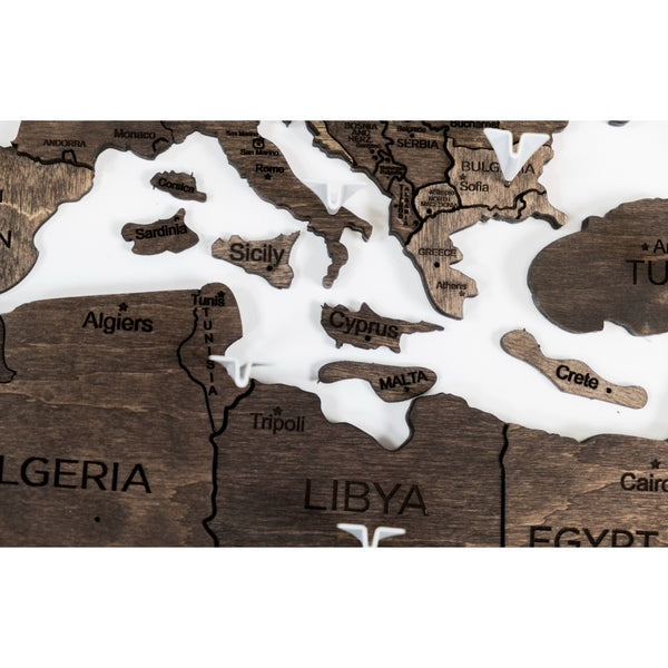 3D WOODEN MAP OF THE WORLD - DARK WALNUT