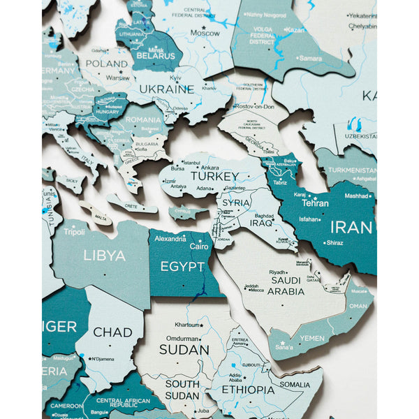 CARTE DU MONDE EN BOIS 3D - AQUA