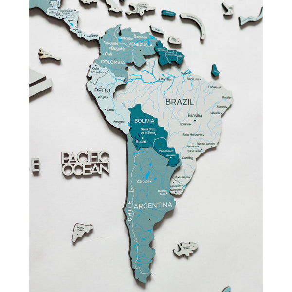 3D WOODEN MAP OF THE WORLD - AQUA