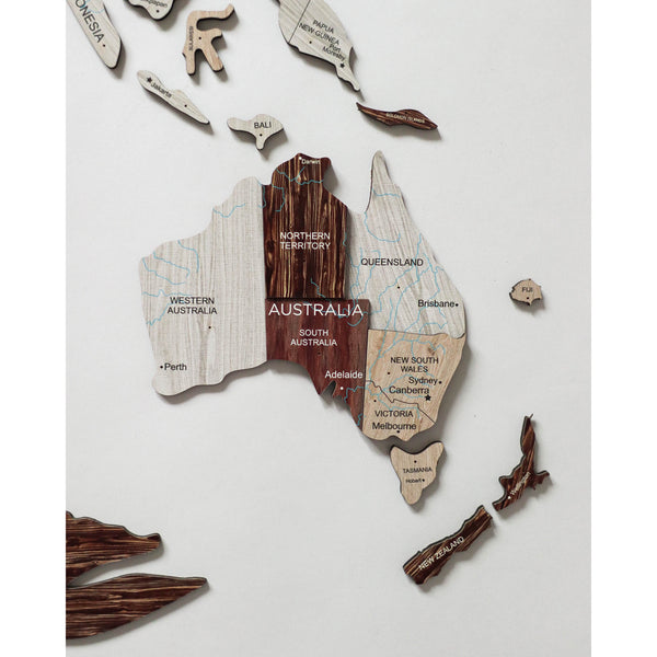 3D WOODEN MAP OF THE WORLD - CAPPUCCINO