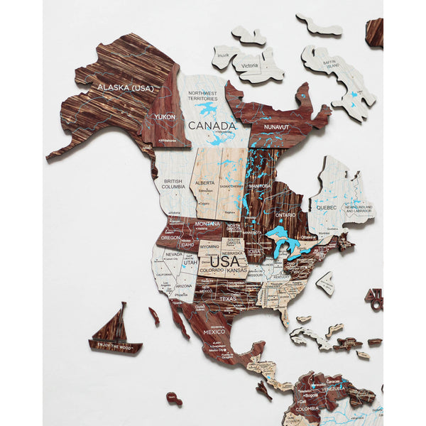 3D WOODEN MAP OF THE WORLD - CAPPUCCINO