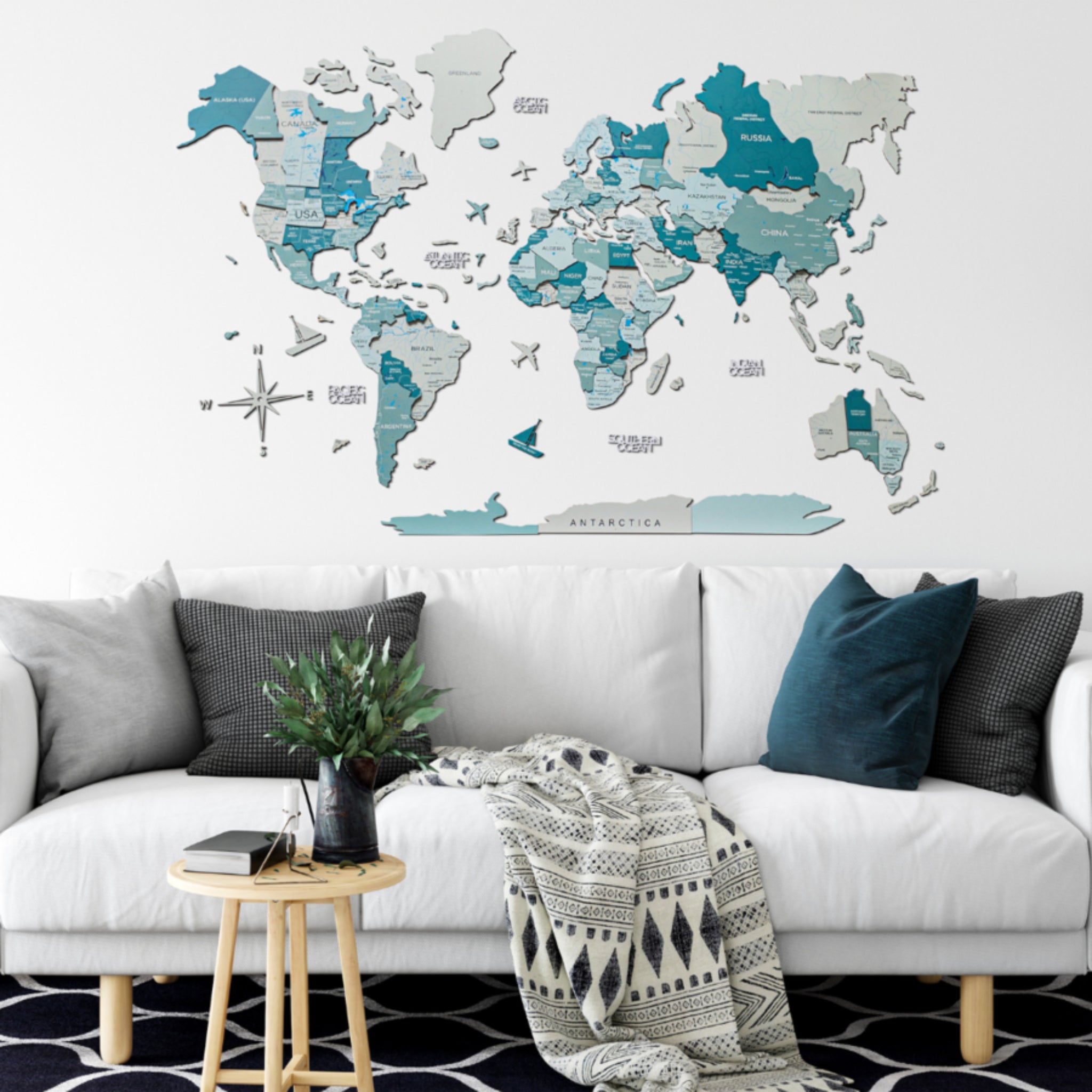 Carte du monde en bois 3D multicolore XXL » Enjoy The Wood