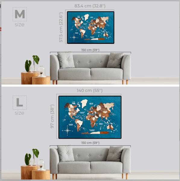 CARTE DU MONDE EN BOIS 3D - CHÊNE - PANNEAU