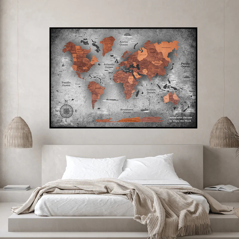 3D WOODEN MAP OF THE WORLD -OAK - PANEL – ATIPIQA