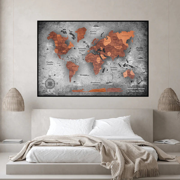 3D WOODEN MAP OF THE WORLD -OAK - PANEL