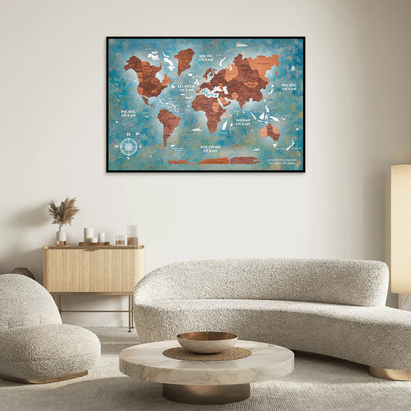 3D WOODEN MAP OF THE WORLD -OAK - PANEL