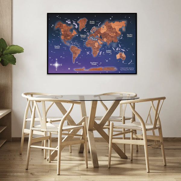 3D WOODEN MAP OF THE WORLD -OAK - PANEL