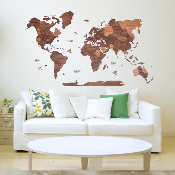 3D WOODEN MAP OF THE WORLD - OAK